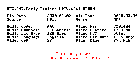 NFO for the release UFC.247.Early.Prelims.HDTV.x264-VERUM by VERUM