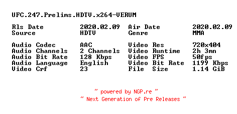 NFO for the release UFC.247.Prelims.HDTV.x264-VERUM by VERUM