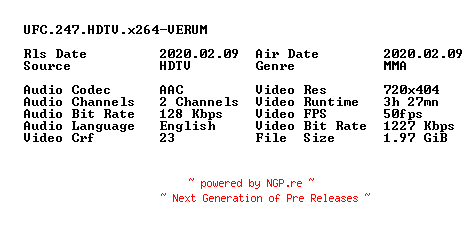 NFO for the release UFC.247.HDTV.x264-VERUM by VERUM