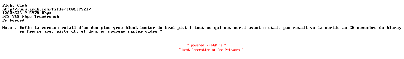 NFO for the release Fight.Club.1999.720p.FRENCH.BluRay.x264-NOWiNHD by NOWiNHD