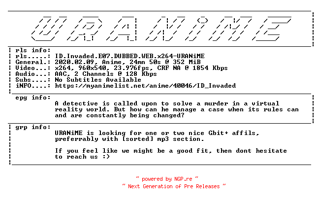 NFO for the release ID.Invaded.E07.DUBBED.WEB.x264-URANiME by URANiME