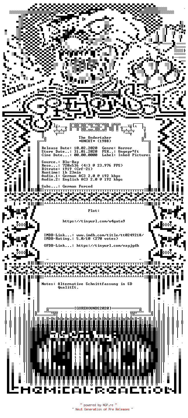 NFO for the release The.Undertaker.1988.ALTERNATE.CUT.GERMAN.DL.BDRiP.x264-GOREHOUNDS by GOREHOUNDS