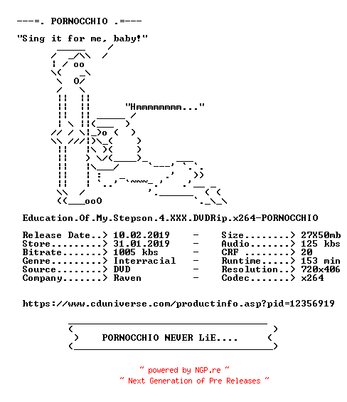 NFO for the release Education.Of.My.Stepson.4.XXX.DVDRip.x264-PORNOCCHIO by PORNOCCHIO