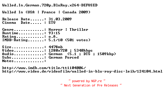 NFO for the release Walled.In.German.720p.BluRay.x264-DEFUSED by DEFUSED