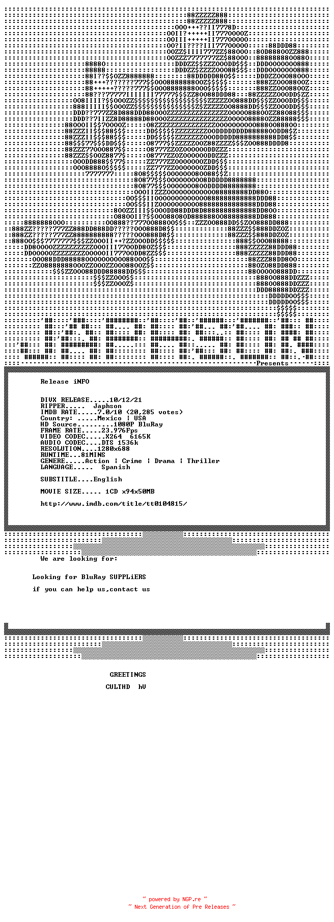 NFO for the release El.Mariachi.1992.720p.BluRay.x264-Japhson by Japhson