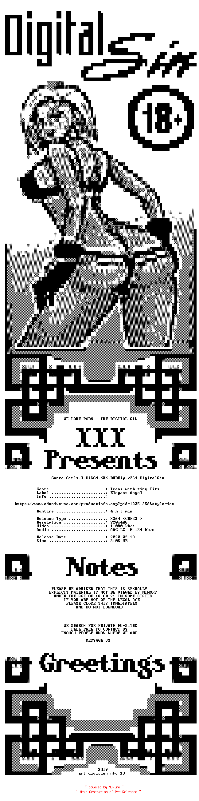 NFO for the release Gonzo.Girls.3.DiSC4.XXX.DVDRip.x264-DigitalSin by DigitalSin