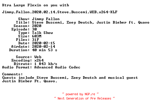 NFO for the release Jimmy.Fallon.2020.02.14.Steve.Buscemi.WEB.x264-XLF by XLF