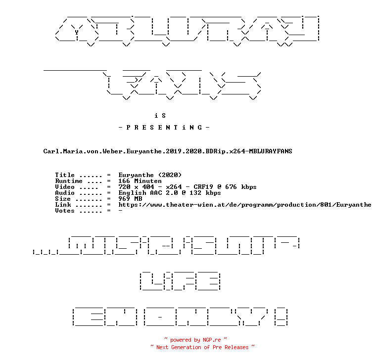 NFO for the release Carl.Maria.von.Weber.Euryanthe.2019.2020.BDRip.x264-MBLURAYFANS by MBLURAYFANS