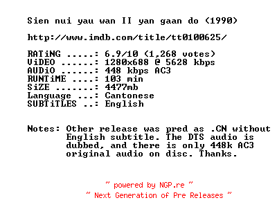 NFO for the release A.Chinese.Ghost.Story.II.1990.720p.BluRay.x264-MELiTE by MELiTE