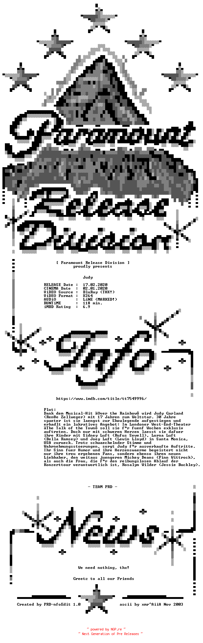 NFO for the release Judy.2019.German.LD.BDRip.x264-PRD by PRD