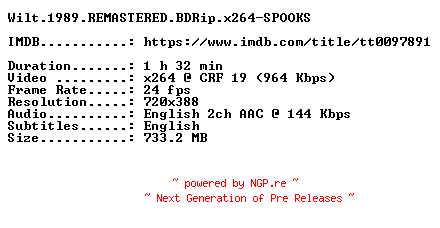 NFO for the release Wilt.1989.REMASTERED.BDRip.x264-SPOOKS by SPOOKS