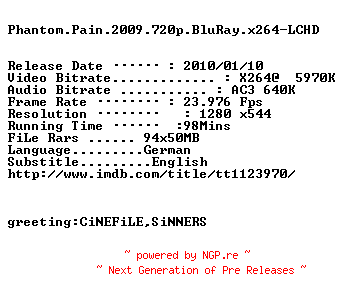 NFO for the release Phantom.Pain.2009.720p.BluRay.x264-LCHD by LCHD