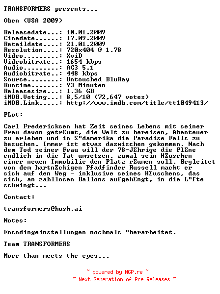 NFO for the release Oben.German.AC3.BDRip.XviD-TRANSFORMERS by TRANSFORMERS