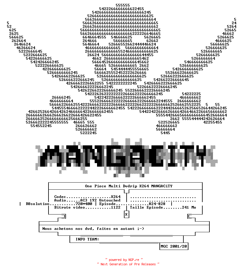 NFO for the release One.Piece.Vol183.Multi.Dvdrip.X264-MANGACiTY by MANGACiTY