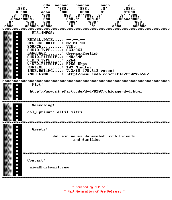 NFO for the release Chicago.German.2002.AC3D.DL.720p.BluRay.x264-AiWA by AiWA