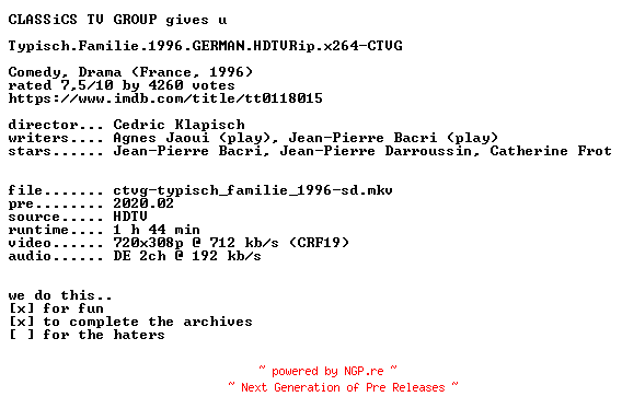 NFO for the release Typisch.Familie.1996.GERMAN.HDTVRip.x264-CTVG by CTVG