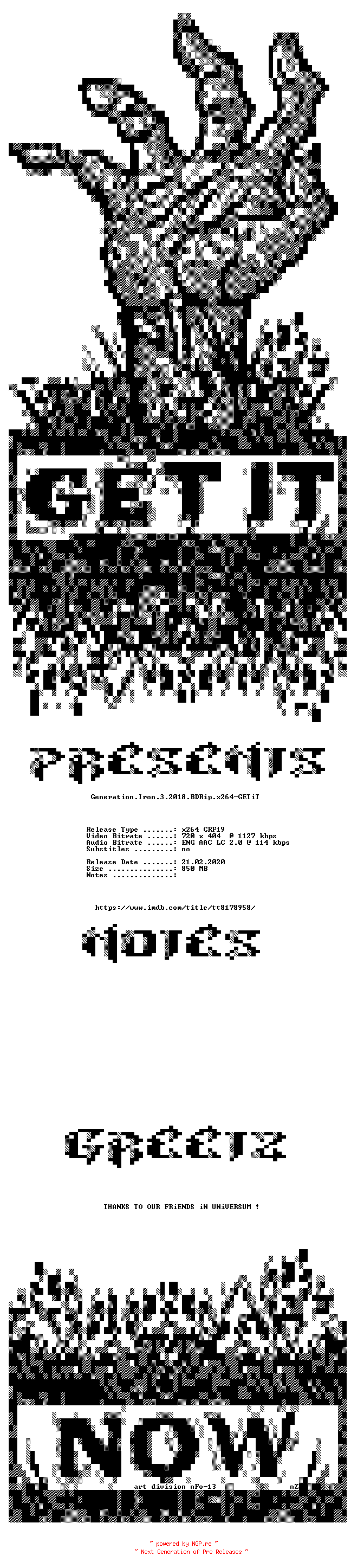 NFO for the release Generation.Iron.3.2018.DOCU.BDRip.x264-GETiT by GETiT