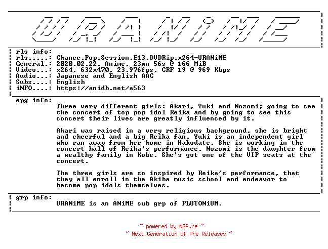 NFO for the release Chance.Pop.Session.E13.DVDRip.x264-URANiME by URANiME