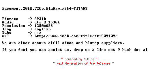 NFO for the release Basement.2010.720p.BluRay.x264-TiTANS by TiTANS