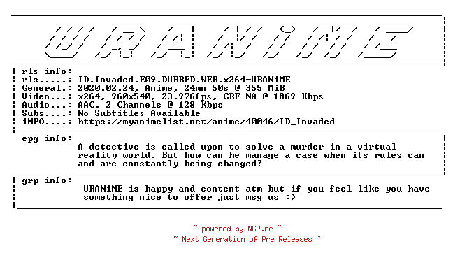 NFO for the release ID.Invaded.E09.DUBBED.WEB.x264-URANiME by URANiME
