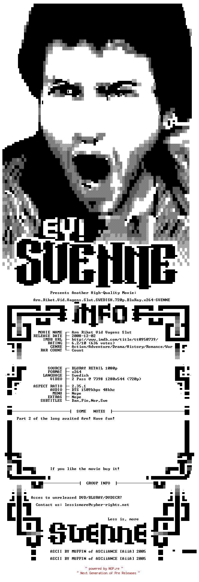 NFO for the release Arn.Riket.Vid.Vagens.Slut.SWEDISH.720p.BluRay.x264-SVENNE by SVENNE