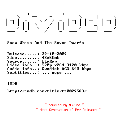 NFO for the release Snow.White.And.The.Seven.Dwarfs.1937.SWEDiSH.720p.BluRay.x264-DiViDED by DiViDED