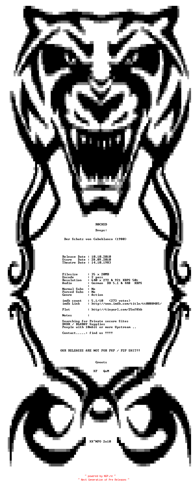 NFO for the release Der.Schatz.von.Caboblanco.German.1980.AC3.BDRiP.XviD-R0CKED by R0CKED