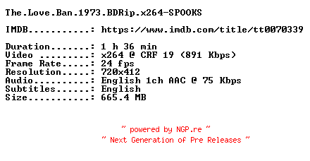 NFO for the release The.Love.Ban.1973.BDRip.x264-SPOOKS by SPOOKS