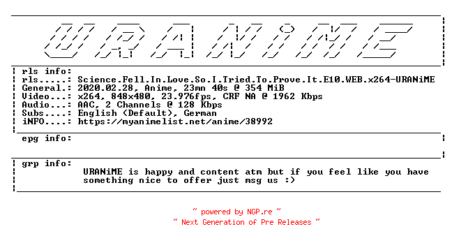 NFO for the release Science.Fell.In.Love.So.I.Tried.To.Prove.It.E10.WEB.x264-URANiME by URANiME