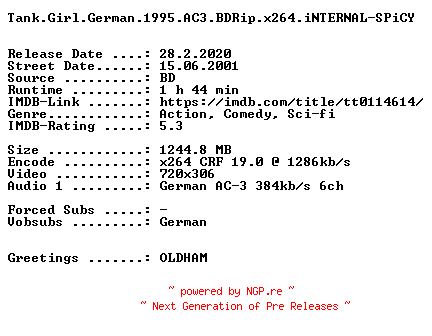 NFO for the release Tank.Girl.German.1995.AC3.BDRip.x264.iNTERNAL-SPiCY by SPiCY