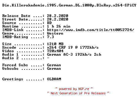 NFO for the release Die.Killerakademie.German.1985.AC3.BDRip.x264-SPiCY by SPiCY