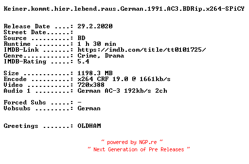 NFO for the release Keiner.kommt.hier.lebend.raus.German.1991.AC3.BDRip.x264-SPiCY by SPiCY