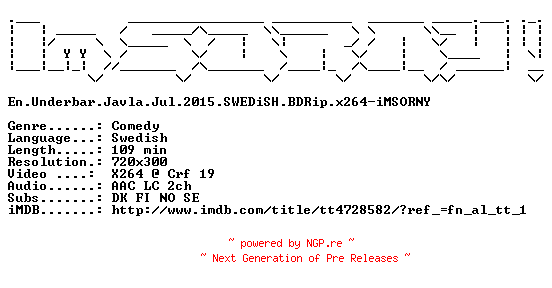 NFO for the release En.Underbar.Javla.Jul.2015.SWEDiSH.BDRip.x264-iMSORNY by iMSORNY
