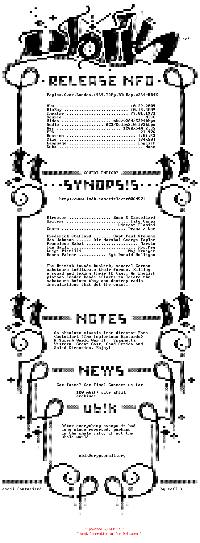 NFO for the release Eagles.Over.London.1969.720p.BluRay.x264-UBiK by UBiK