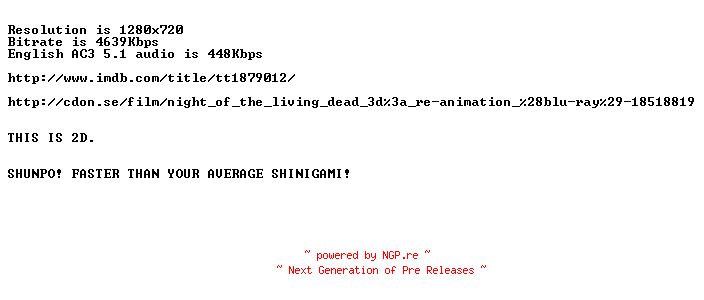 NFO for the release Night.Of.The.Living.Dead.Re-Animation.2012.720p.BluRay.x264-SHUNPO by SHUNPO