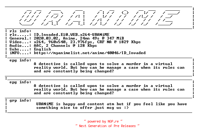 NFO for the release ID.Invaded.E10.WEB.x264-URANiME by URANiME