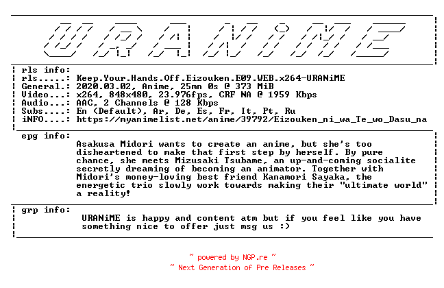NFO for the release Keep.Your.Hands.Off.Eizouken.E09.WEB.x264-URANiME by URANiME