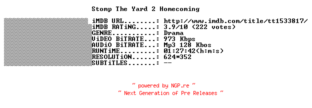 NFO for the release Stomp.the.Yard.2.Homecoming.2010.STV.FRENCH.BDRiP.XViD-NiGHTMARE by NiGHTMARE