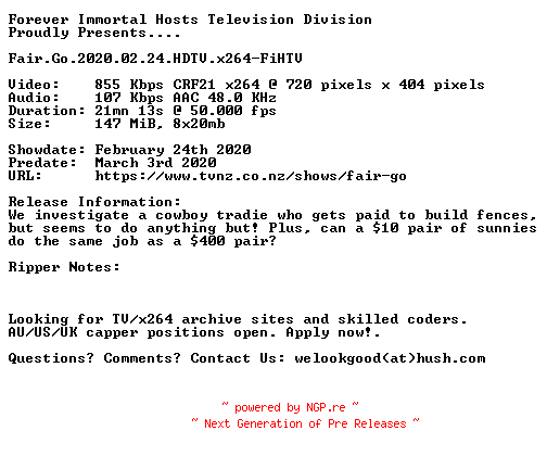 NFO for the release Fair.Go.2020.02.24.HDTV.x264-FiHTV by FiHTV
