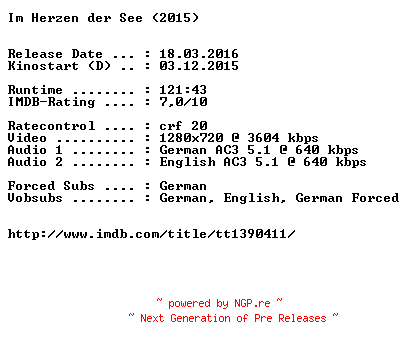 NFO for the release Im.Herzen.der.See.2015.German.AC3.DL.720p.BluRay.x264-EXQUiSiTE by EXQUiSiTE