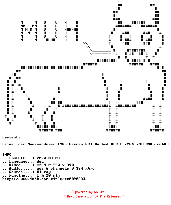 NFO for the release Feivel.der.Mauswanderer.1986.German.AC3.Dubbed.BDRiP.x264.iNTERNAL-muhHD by muhHD