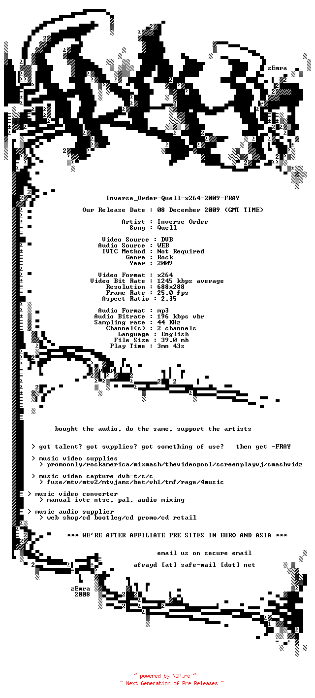 NFO for the release Inverse_Order-Quell-x264-2009-FRAY by FRAY