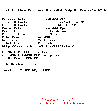 NFO for the release Just.Another.Pandoras.Box.2010.720p.BluRay.x264-LCHD by LCHD