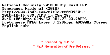 NFO for the release National.Security.2010.BDRip.XviD-LAP by LAP