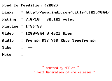 NFO for the release Road.To.Perdition.2002.FRENCH.720p.Bluray.x264-HiDeF by HiDeF
