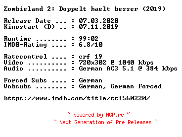 NFO for the release Zombieland.2.Doppelt.haelt.besser.German.2019.AC3.BDRip.x264-COiNCiDENCE by COiNCiDENCE