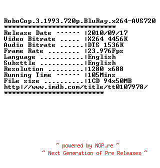 NFO for the release RoboCop.3.1993.720p.BluRay.x264-AVS720 by AVS720
