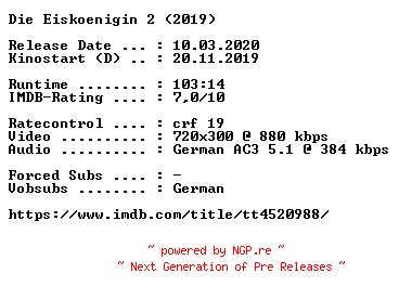 NFO for the release Die.Eiskoenigin.2.German.2019.AC3.BDRip.x264-COiNCiDENCE by COiNCiDENCE