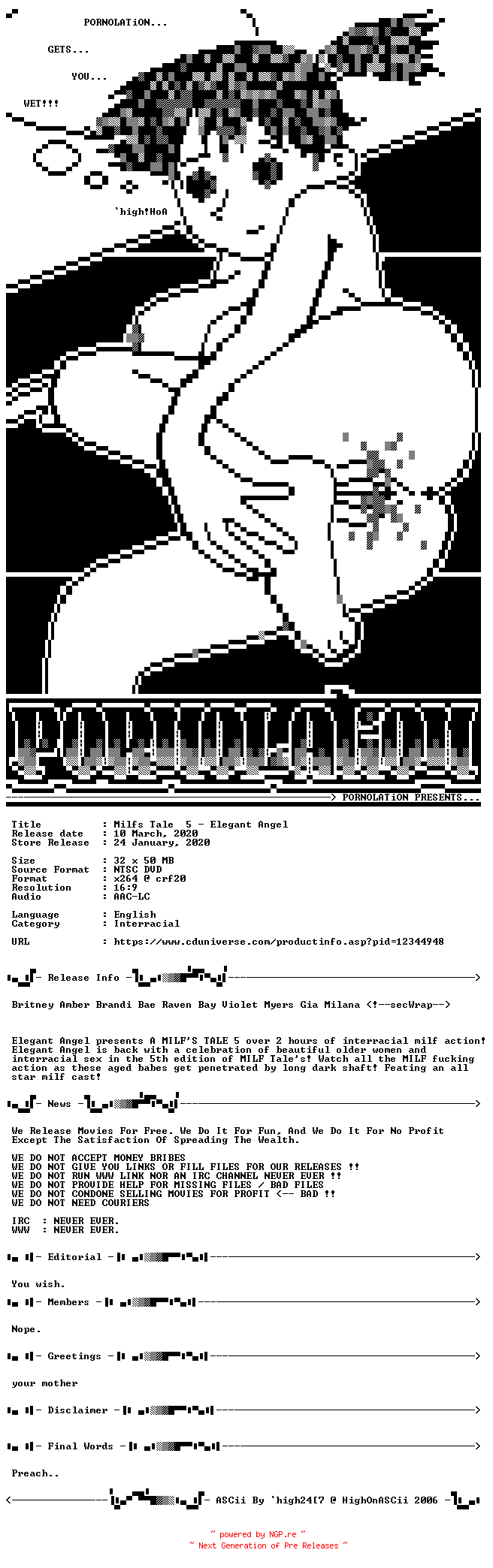 NFO for the release A.Milfs.Tale.5.XXX.DVDRiP.x264-PORNOLATiON by PORNOLATiON