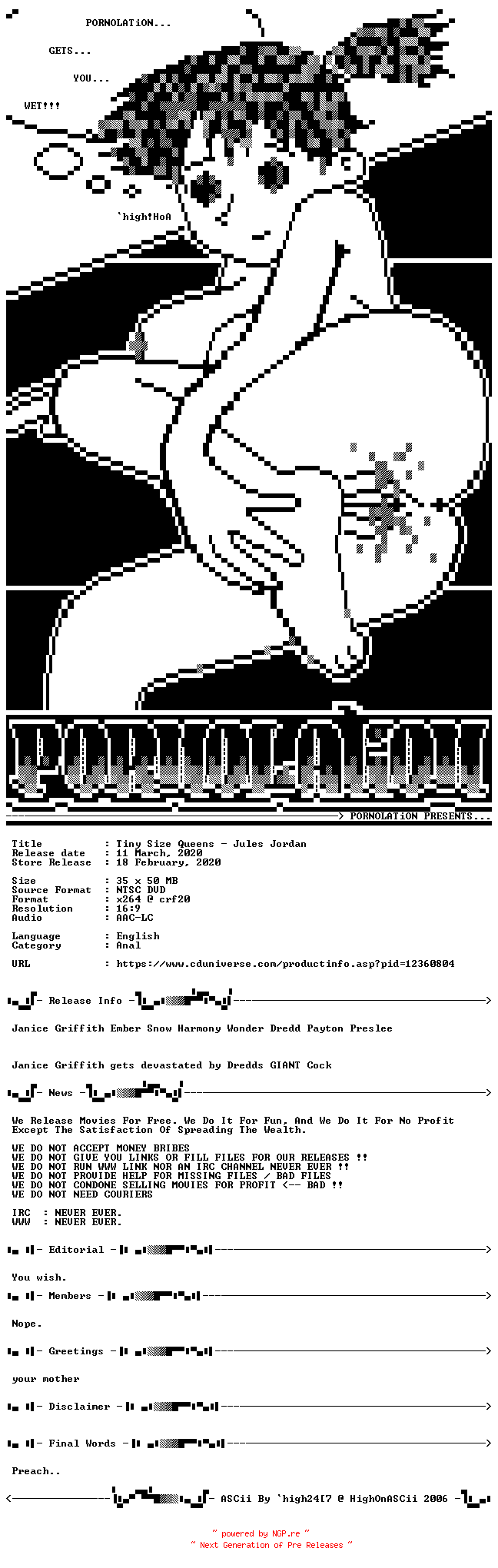 NFO for the release Tiny.Size.Queens.XXX.DVDRiP.x264-PORNOLATiON by PORNOLATiON